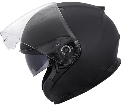 Zorax Noir Mat XXL (63-64cm) ZOR-602 Casque Jet Moto Vintage Double Visière ECE 2206 Homologué Homme Femme