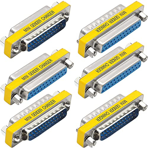 DKARDU 6 PCS DB25 Male to Male/Female to Female, RS232 Gender Changer, 25 Pin Data Transfer Port Adapter Connector