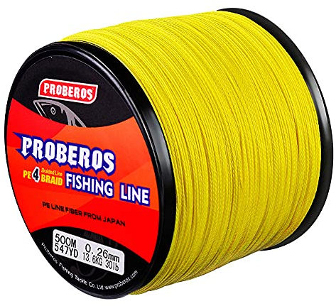 DOOGL 500m geflochtene Angelschnur, widerstehen geflochtene Linien - Dünndurchmesser Superline - Null Stretch - 4 Strang PE Faser-Braid-Linie,Gelb,100LB(0.6mm)