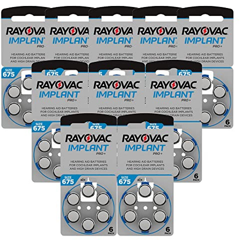 60 batterie per apparecchi acustici RAYOVAC IMPLANT PRO SIZE 675 MF PR44