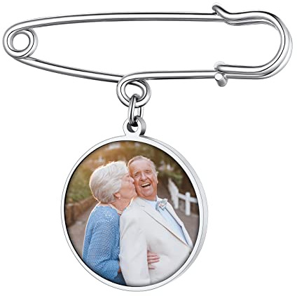 Custom4U Personalisierte Foto Broschen Silber/Gold Damen Anstecker Edelstahl Memorial Anhänger Brautstrauß mit Foto Anhänger Oval/Rund/Herz Broschen Anstecknadel Hochzeit Modeschmuck