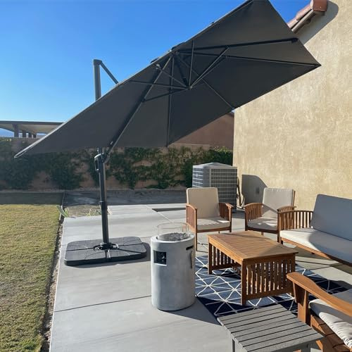 PURPLE LEAF Sombrilla Terraza Exterior con Base en Cruz, Sombrilla Jardín Grande de Aluminio con Tejido Protección UV 50+, Manivela, Rotación de 360° y 5 Ajustes de Inclinación, 2,7 x 2,7 m Gris