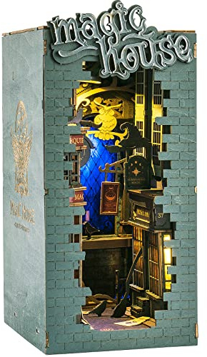 ROBOTIME Book Nook Kit, Casa Libros de Madera, Bookend con Luces LED, Hogar, Decoración de Estantería (Casa Mágica), adultos unisex