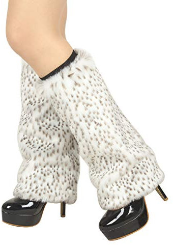 Cozylkx Beinwärmer Aus Kunstpelz Für Damen, Flauschige Stiefelstulpen Für Das Winterfest, 30cm Lange,Punkt-leopard