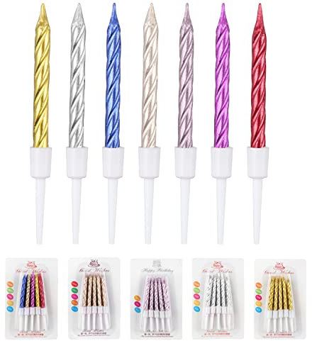 100 Stücke Geburtstagskerzen Kuchenkerzen mit Halterung Spiral Kuchen Kerzen für Geburtstag, Party, Weihnachten, Feie