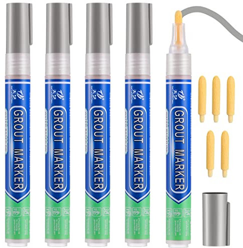 5 Pcs Silver Grout Pens, Tile Paint Marker Grout Repairer, Tile Grout Reviver Pens For Exterior Repair Of Bathroom, Kitchen, Porch And Patio Tile Grout Joints