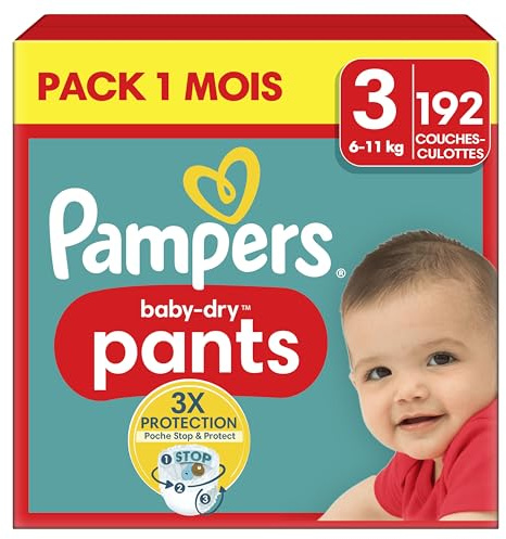 Pampers Windeln Pants Größe 3 Baby-Dry, 192 Windeln, 6kg-11kg, 360° Fit hilft, Auslaufen zu verhindern