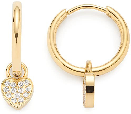 JEWELS BY LEONARDO Kreolen Ciao Amila 1 Paar • Ohr-Ringe aus goldfarbenem Edelstahl • Herz-Anhänger mit eingesetzen Zirkonia-Steinchen • Schmuck Geschenk für Frauen • 022969