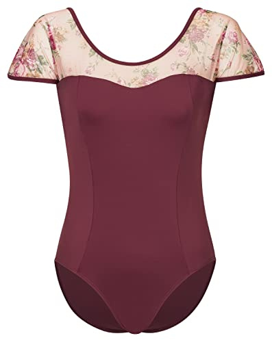 tanzmuster Ballett Trikot Damen Kurzarm - Marleen - Prinzessnähte - BH-Pad-Einschub - Tanz Body - Ballettkleidung für Erwachsene