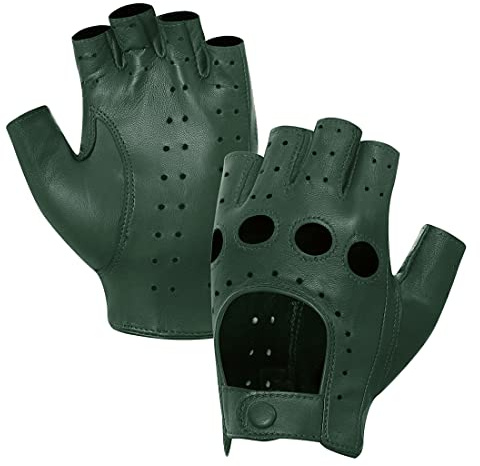 Harssidanzar Donna Guanti da guida in pelle senza dita da uomo Mezzo dito sfoderato in montone GL012,Hunter Green,taglia XL