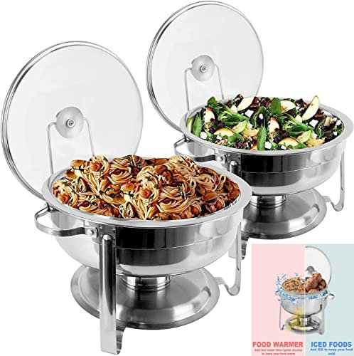 Vintage Gourmet® Round Chafing Dish Buffet Server, Stainless Steel Set of 2 (4.5 Litre) Capacity Food Warmer Chafer with Lid Holder for Buffet Weddings Parties Banquets Catering Events 30cm Diameter