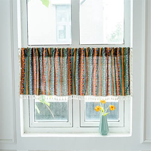 Surwin Bohemian Scheibengardine Bistrogardine mit Stangendurchzug Bunt Kurzstores Gardinen Küchenvorhang Scheibengardinen für Küche Wohnzimmer Schlafzimmer Café Bistro (160x150cm,Lila)