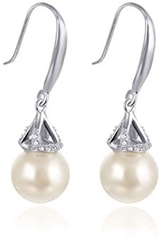 Ohrringe Hängend Perlen, Ohrringe Sterling Silber Set Runde Form Zirkonia Silber Ohr Tragus Schmuck Angelhaken 31.7X9.5mm