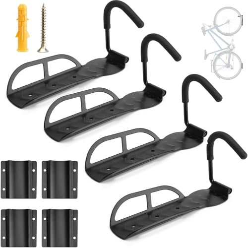 Vousile Garage Bike Rack Wall Mount, Bike Hanger Hooks, Heavy Duty Vertical Bicycle Storage System for Indoor, Mountain MTB and Road Bikes, Holds up to 65 lbs with Screws, 4 Pack