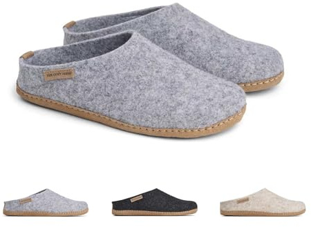 THE COZY SHEEP Pantoufles en feutre avec semelle en cuir | Chaussons douillet et pratiques pour homme et femme | Pantoufles femme confortable | Chaussons femmes et hommes été et hiver