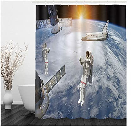 Whoiy Duschvorhang Textil Bunt, Duschrollo Um Die Ecke 150X200cm Polyester Shower Curtains Astronaut für Badezimmer Badewanne