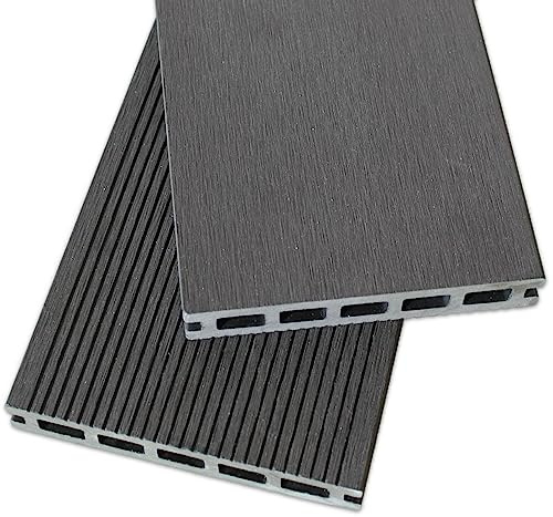 WPC Terrassendielen 22 x 140 mm - Terrassenboden Dielen Komplettset Terrassen-Bausatz mit Unterkonstruktion & Terrassen-Schrauben & Clips - Dielenlänge: 4m, Farbe: Dunkelgrau | Fläche: 15m²