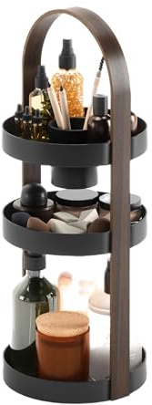 Umbra Bellwood Caddy, Organizer für Make-up und Kosmetik, langlebiger, drehbarer Behälter mit Holzgriff, Gross, Schwarz/Walnuss
