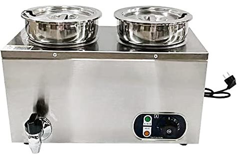 Insulated Soup Bucket, 2 Pots Stainless Steel Electric Bain Marie Commercial Food Warmer Buffet Food Warmer Containers for Catering and Restaurants, 1200W, 4L X 2