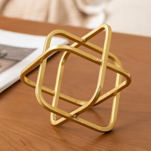 TICKCACY 5.5 Gold Metal Geometric Sculpture, Modern Square Decorative Sphere, Small Tabletop Decoration Ball for Home Office Table Shelf Living Room Bedroom Desk Decor