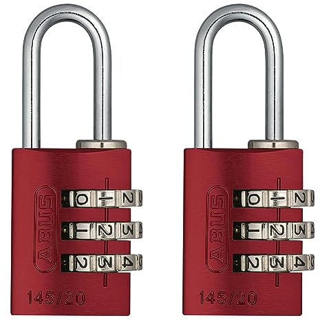 ABUS Zahlenschloss 145/20 Rot - Kofferschloss, Spindschloss u. v. m. - Aluminium-Vorhängeschloss - individuell einstellbarer Zahlencode - ABUS-Sicherheitslevel 3 (Packung mit 2)