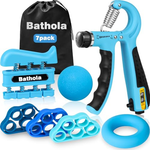 Bathola Handtrainer, Unterarmtrainer 7-Pack, Griffkraft Trainer mit Tragetasche, Verstellbarer Grip Trainer mit Zählfunktion, Finger Trainingsgerät, Fingerstrecker, Griffringe und Stressabbau, Blau