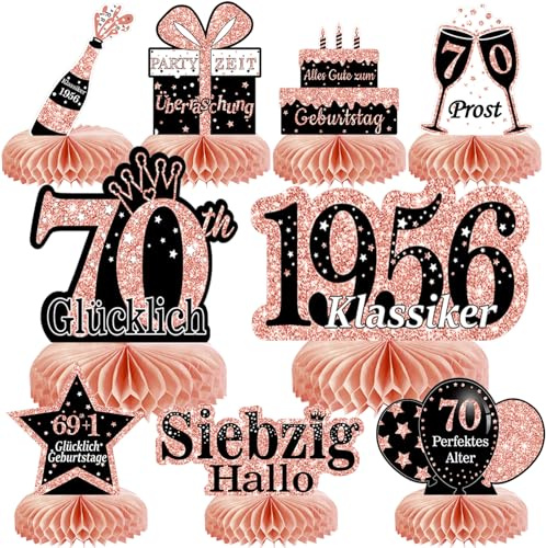 Voxisroma 70. Geburtstag Frauen 9 STK Roségold Rosa Bienenwabe Mittelstück Tischdeko Geburtstag,70 Geburtstag Deko,70 Geburtstag Party Deko Supplies,Geschenke Für Frauen Zum Geburtstag （Deutsche）