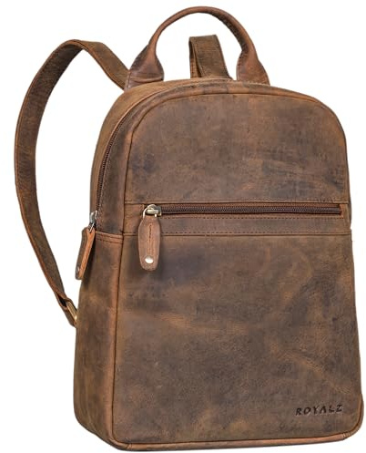 ROYALZ 'Pennsylvania' kleiner Damen Rucksack Leder elegant - Moderner Vintage Lederrucksack als Tagesrucksack Rucksackhandtasche Cityrucksack Daypack aus Echtleder, Farbe:Nevada braun