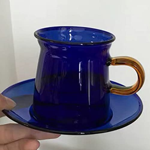 Tazze Bicchieri Colorati, Tazza da caffè con piattino, Tazze da caffè, Tazza da caffè espresso con manico, Tazze da tè, Tazza da caffè in vetro, Tazze da caffè riutilizzabili, 220 Ml/8 Oz, Regali (Col