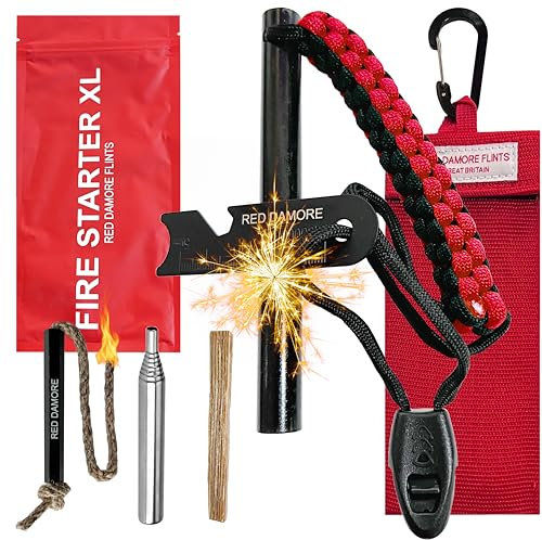 RED DAMORE - Fire Starter Kit XL Ferro Rod Fire Steel Fire Striker Camping Scout 18,000 Strikes