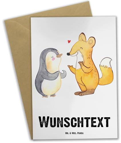 Mr. & Mrs. Panda Personalisierte Karte Fuchs & Pinguin gehörlos - Geschenke, Grußkarten Personalisiert, Gebärdensprache, Grußkarte personalisierbar, individuelle