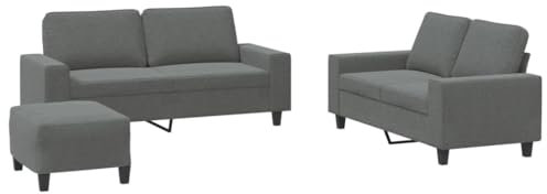 vidaXL Sofagarnitur 3-TLG., Sessel Couch mit Kissen Fußhocker, Sofa Wohnzimmersofa mit Armlehnen, Couchgarnitur Designsofa Sitzmöbel Polstermöbel, Dunkelgrau Stoff