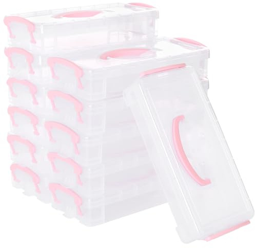 MAHIONG 12 PCS Small Stackable Storage Boxes with Lids, Pen Storage Organiser, Really Useful Box with Handles, Portable Craft Organizers for Craft, Pencil, Pen, Drawing Tools