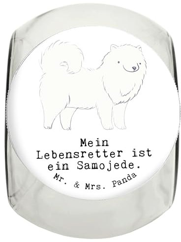 Mr. & Mrs. Panda Leckerli Glas Samojede Lebensretter L 870ml - Geschenk, Leckerli Dose, Leckerli Glas Hund, Hundeleckerlies Behälter, Rassehund,