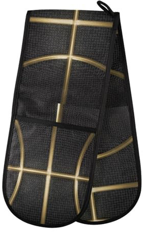Double Oven Gloves Heat Resistant Black Basketball Double Oven Mitts Pot Holder Heat Protection Oven Gloves for Home Kitchen Baking Cooking BBQ Microwave