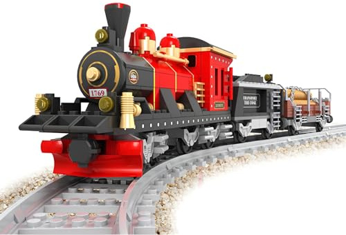 Stadt Güterzug Bausteine Bausatz, 410 PCS Retro Güter Zug Klemmbausteine, Zug Modell Spielzeug für Erwachsene und Teenager