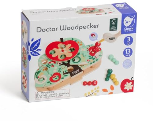 Classic World Doctor Woodpecker – 5-Piece Wooden Doctor Playset for Kids, Interactive Role-Playing Toy for Imaginative & Hands-On Learning - 25 * 22.2 * 7cm Designed for Ages 3 Years & up