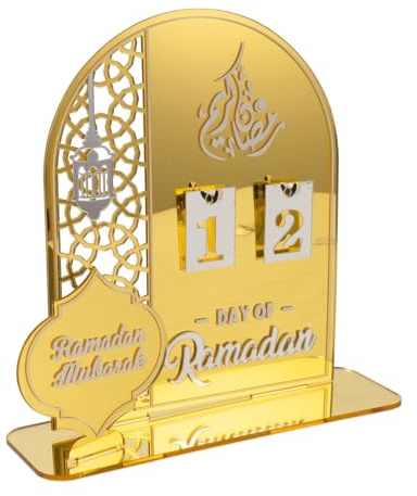 pechpell Acrylic Ramadan Countdown Calendar 2026, Gold Eid Mubarak 30 Day Advent Calendar, Ramadans Decorations for Home, Indoor Islamic Table Stand Fireplace Office Desk Decor, Muslim Kids for Gifts