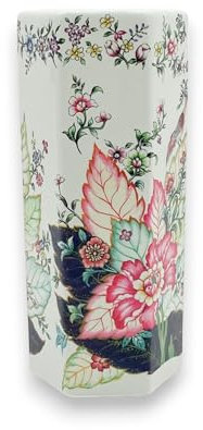AcaciaHome Durable Ceramic Round Umbrella stand–Perfect Holder for Home, Office, & Entryway - Adds a Sophisticated Touch to Living Spaces for Canes, & Walking Sticks (Floral Leaf Design)
