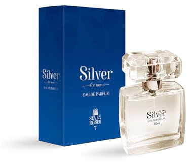 Seven Roses Eau de Parfum Silver für Herren - 30ml Silber Holz Duft mit Wacholder, Vanille, Koriander und Amber Noten für Unvergessliche Momente in Silberner Flasche