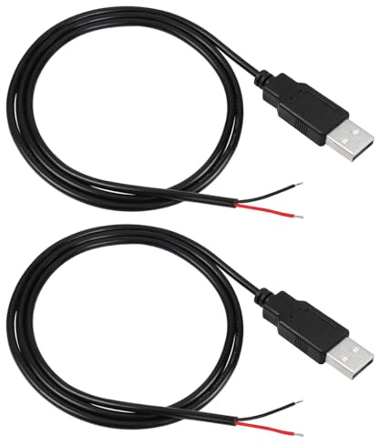 VOANZO Cavo USB da 1 m a 2 Pin Maschio Nudo su Filo Nudo, connettore Maschio a 2 Pin per Cablaggio Personalizzato, Alimentazione Elettronica Fai da Te e Applicazioni di sensori