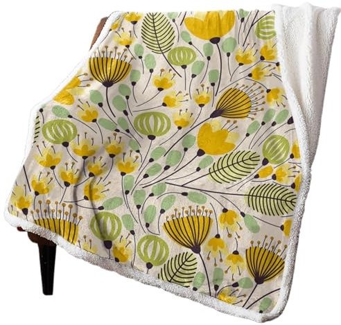 XGTEAHHC Gelbe geometrische Blumenstruktur-Decken, Winter, warme Kaschmirdecke, Büro, Sofa, weiche Überwurfdecke, Kinderbett, Tagesdecke (150 x 200 cm)