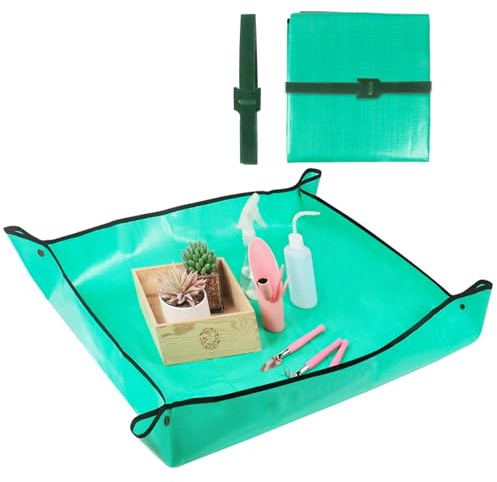 Pflanzmatte 100× 100cm Umtopfmatte Indoor, wasserdichte Gardena Pflanzmatte mit Kabelbinder für drin Pflanzen Sukkulenten(Grün)