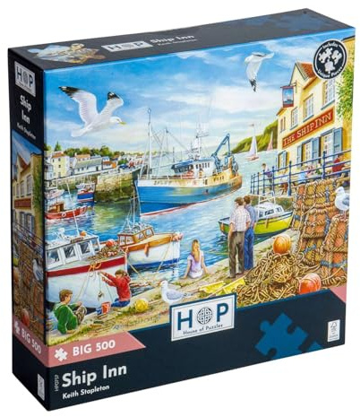 The House of Puzzles Ship Inn, Big 500 Piece Jigsaw | Extra Large Pieces, Artist Illustrated, Scenic Landscape, Deluxe Puzzle Gift for Adults