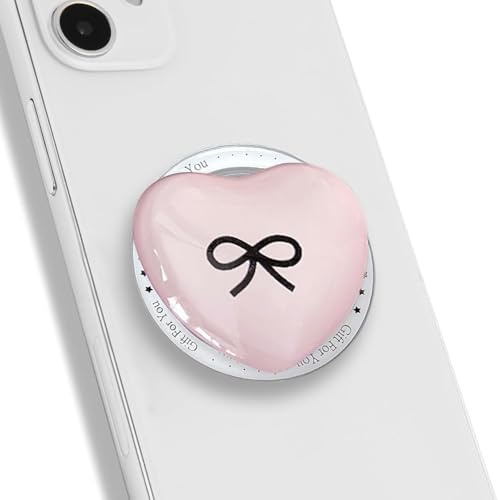 TTPSRY Magnetic Phone Grip Stand Airbag Holders Creative Heart & Bow Design With Magnetic Ring Removable Anti Slip Stylish Decor Accessories Suitable for Girls Smartphones Gifts(Light Pink)