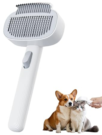 Katzenbürste Hundebürste, 2-in-1Hundebürste Kurzhaar Langhaar, Katzen Bürste Hundebürste Unterwolle mit verstellbaren Borsten, Weiß Hundekamm Katzenkamm Hundezubehör zum Enthaaren und Entfilzen