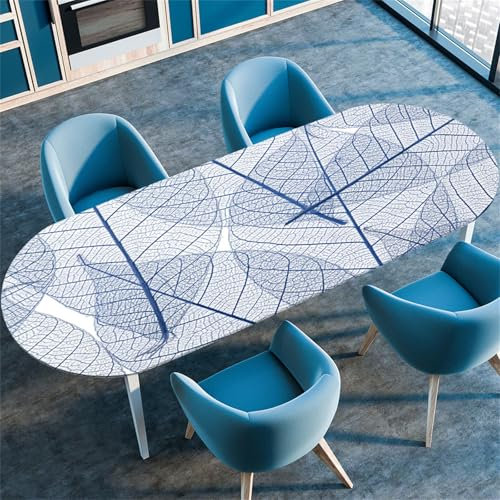 Highdi 3D Elastische Tischdecke Oval Abwaschbar, Spanntischdecke Oval Gartentischdecke Outdoor Tischdecke mit Gummizug für Esszimmer, Küche (Blatt-Motiv 7,91x152cm)