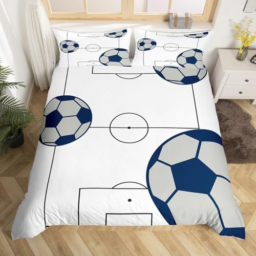 Loussiesd Juego de ropa de cama infantil de fútbol de 135 x 200 cm, diseño de fútbol