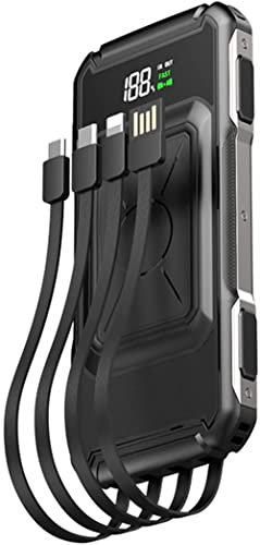Batterie Externe, Chargeur Solaire, Chargeur Solaire sans Fil, Batterie Externe Portable, étanche, Noir