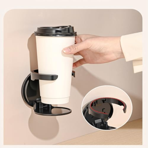 2Pcs Motorhome Wall-Mounted Round Cup Holder Foldable Self-Adhesive Drink Holder Multipurpose Space-Saving Wall Bottle Rack for Camper Van Caravan Boat (Black)